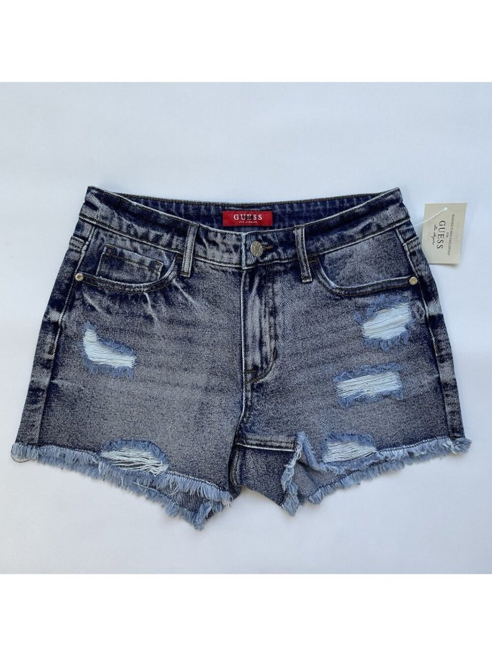 Guess Women’s Mid Rise Short Destroyed In Blue Size 27